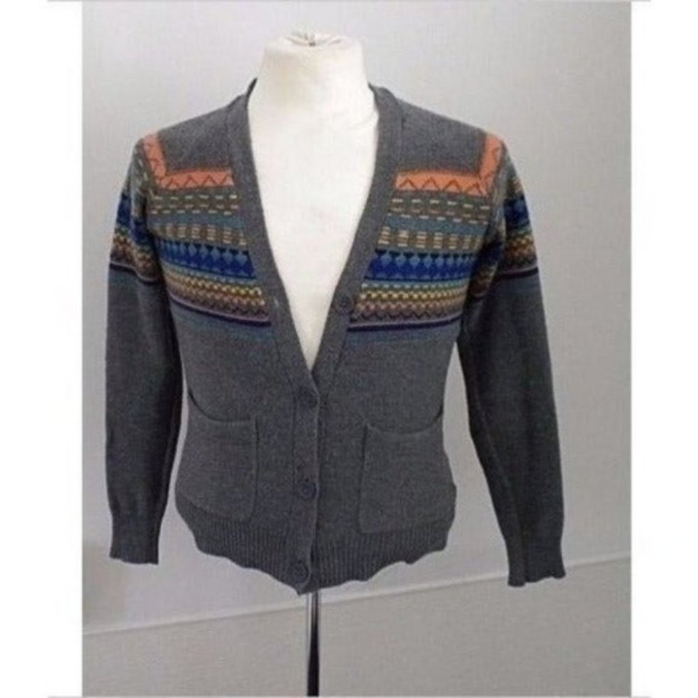 Womens Fair ISLE Sweater Small Urban Outfitters Gray Cardigan Party Top